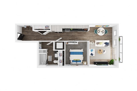 Floor plan for 1 bed, 1 bath, 701 sqft